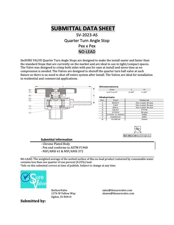 theSureValve – 1/4" PEX Angle Stop Valve