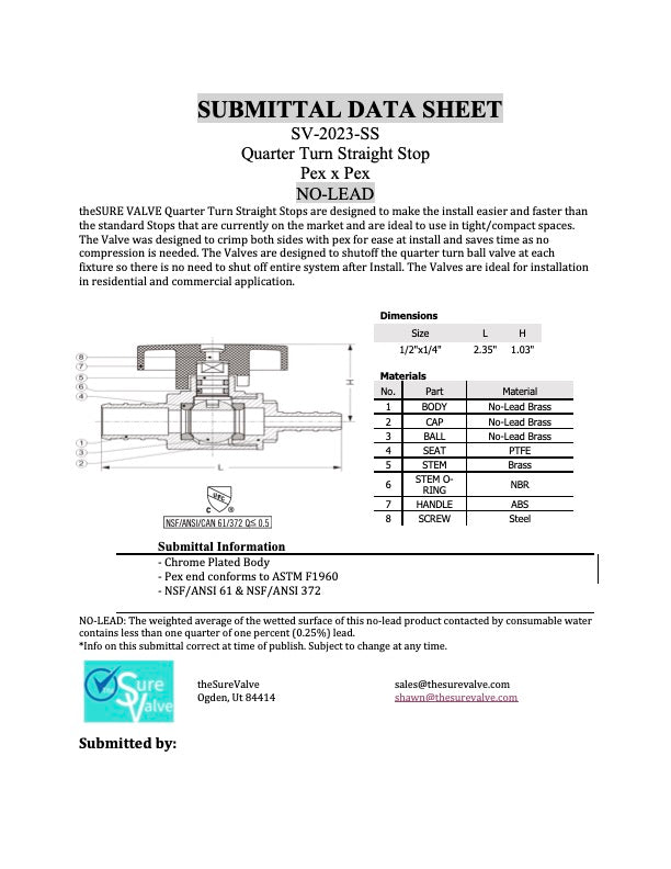 theSureValve – 1/4" PEX Straight Stop Valve